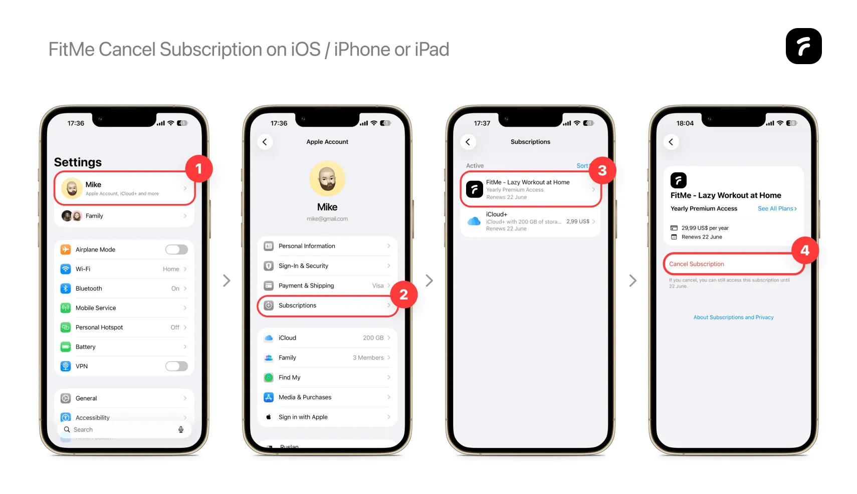 Step-by-step guide to cancel FitMe subscription in Google Play Store