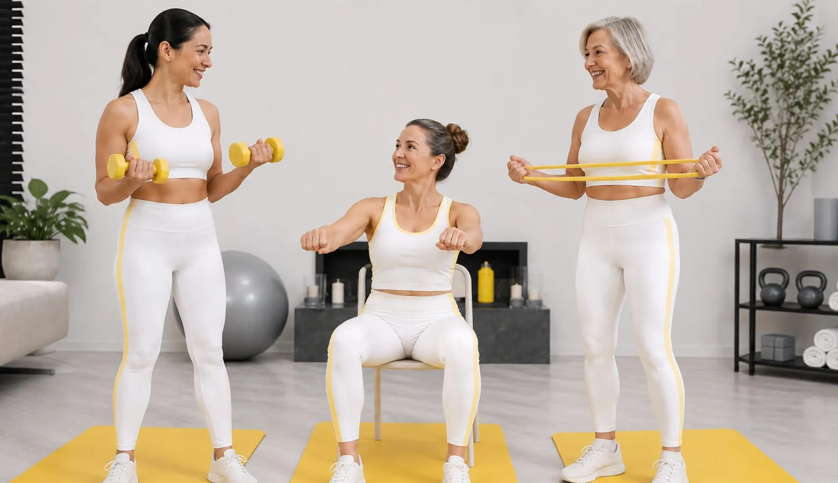 FitMe users enjoying chair yoga and home workout sessions
