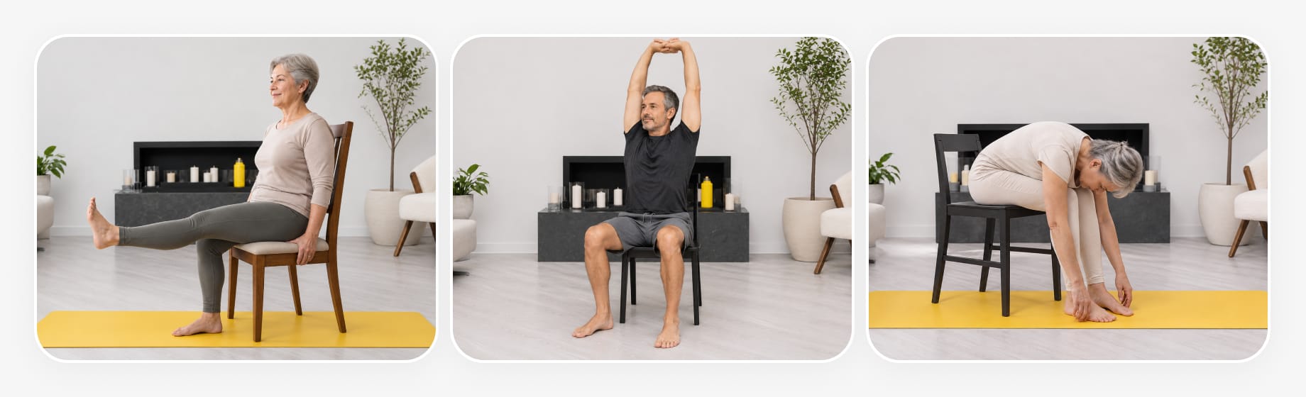 Chair yoga exercise collage